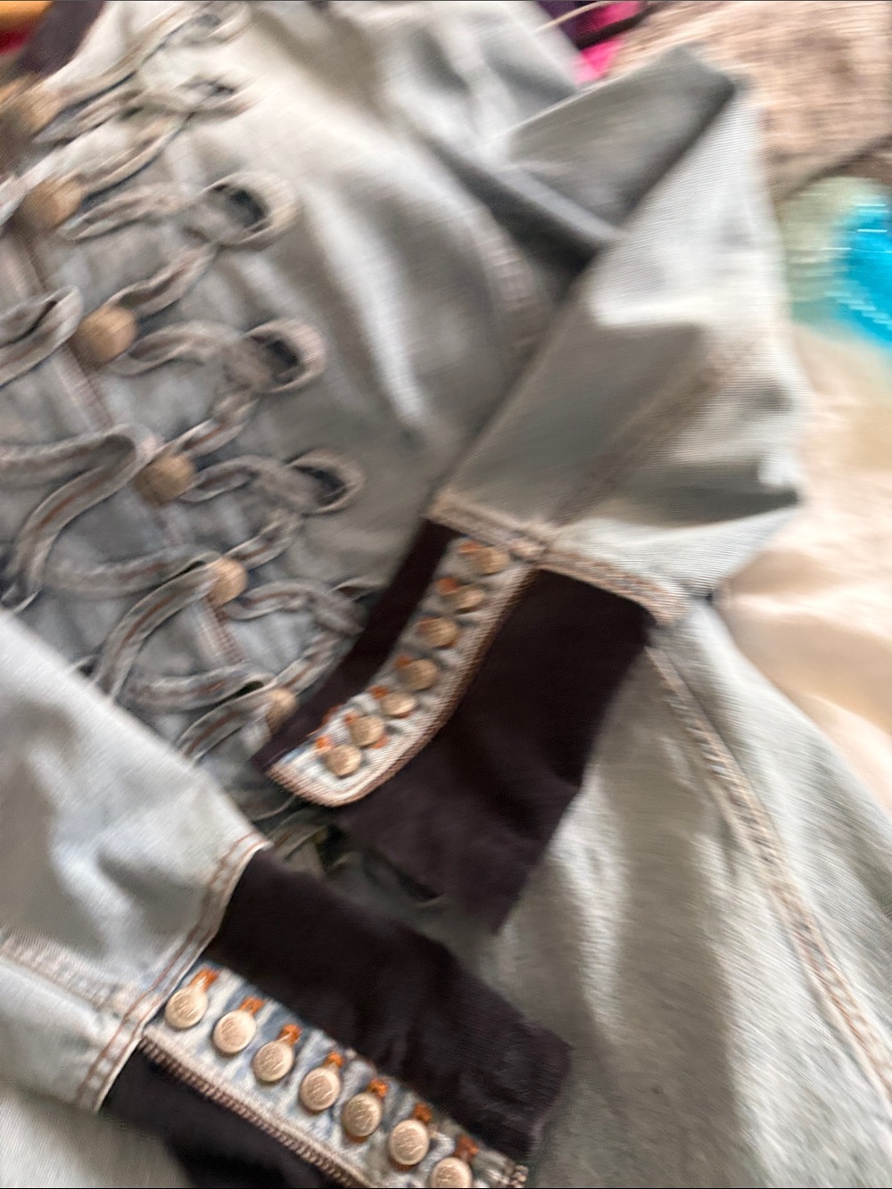 Free People Light Blue Denim Military-Inspired Jacket with cord Trim L - Picture 5 of 5